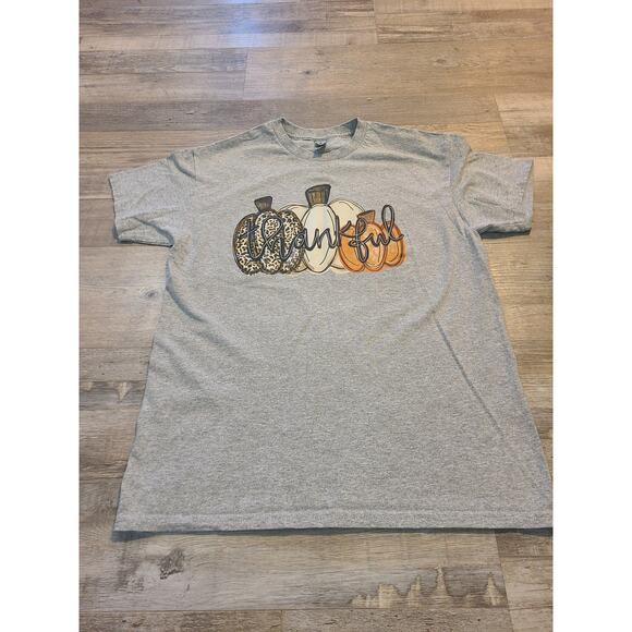 Gildan medium women's grey "thankful" tee - Picture 1 of 7